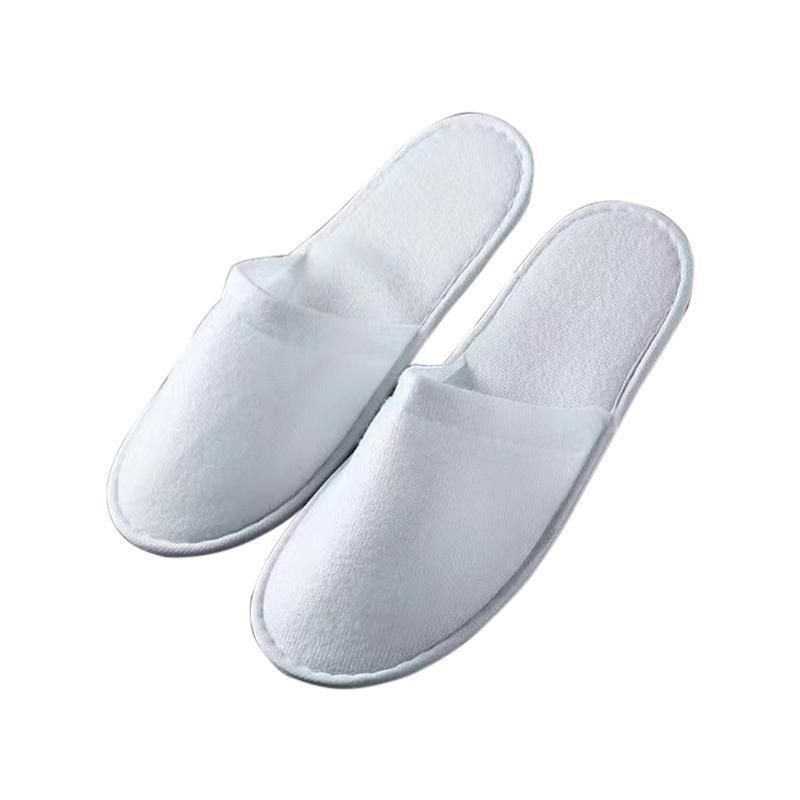 50 Pairs SPA Hotel Guest Slippers Closed Toe Disposable Terry Style Linen - White