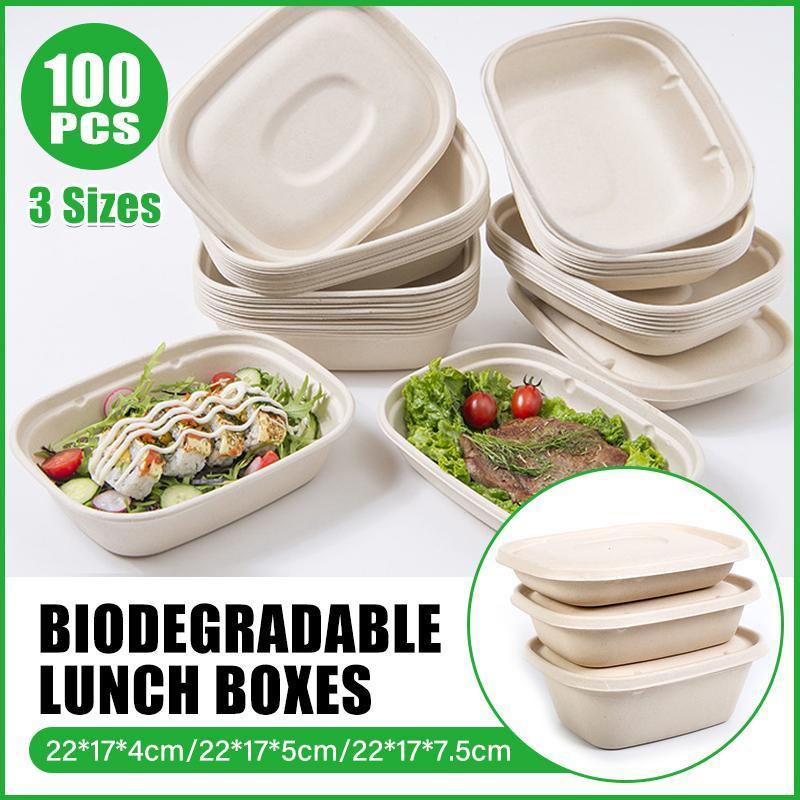 100X Food Preparation Burger Storages Cake Packaging Box Lunch Boxes - 1300ml-Primary