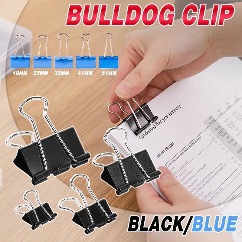 20PCS Black Bulldog Foldback Clips Document Paper Clamps Multiple Sizes - Blue 32mm