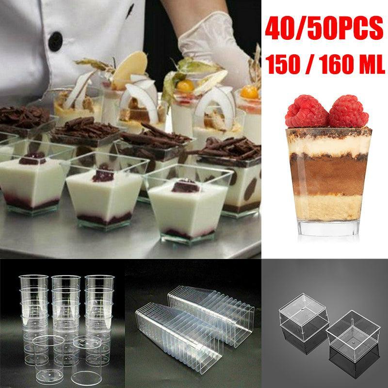 40-50 Pcs Mousse Cake Dessert Cups Clear Plastic Sample Drink Wine Jelly Tumbler - 50PCS-Square-58*75MM