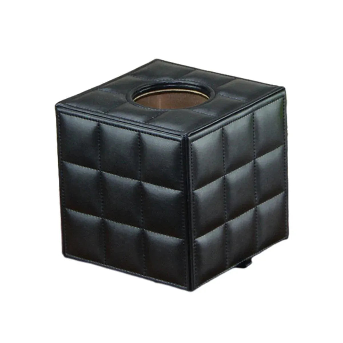 Luxury Leather Square Tissue Box Living Room Hotel Roll Paper Tube Holder - Black