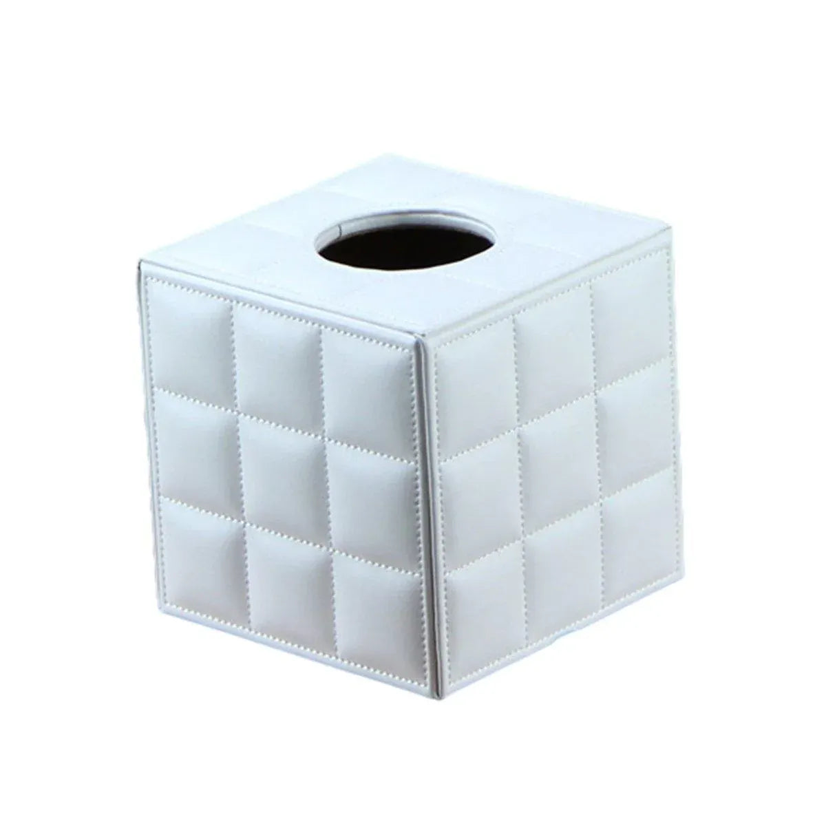 Luxury Leather Square Tissue Box Living Room Hotel Roll Paper Tube Holder - White