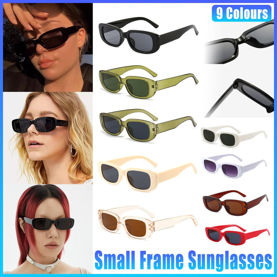 Unisex Fashion Small Frame Sunglasses Colorful Rectangle Glasses Shades Goggles - White Frame+Black Lens