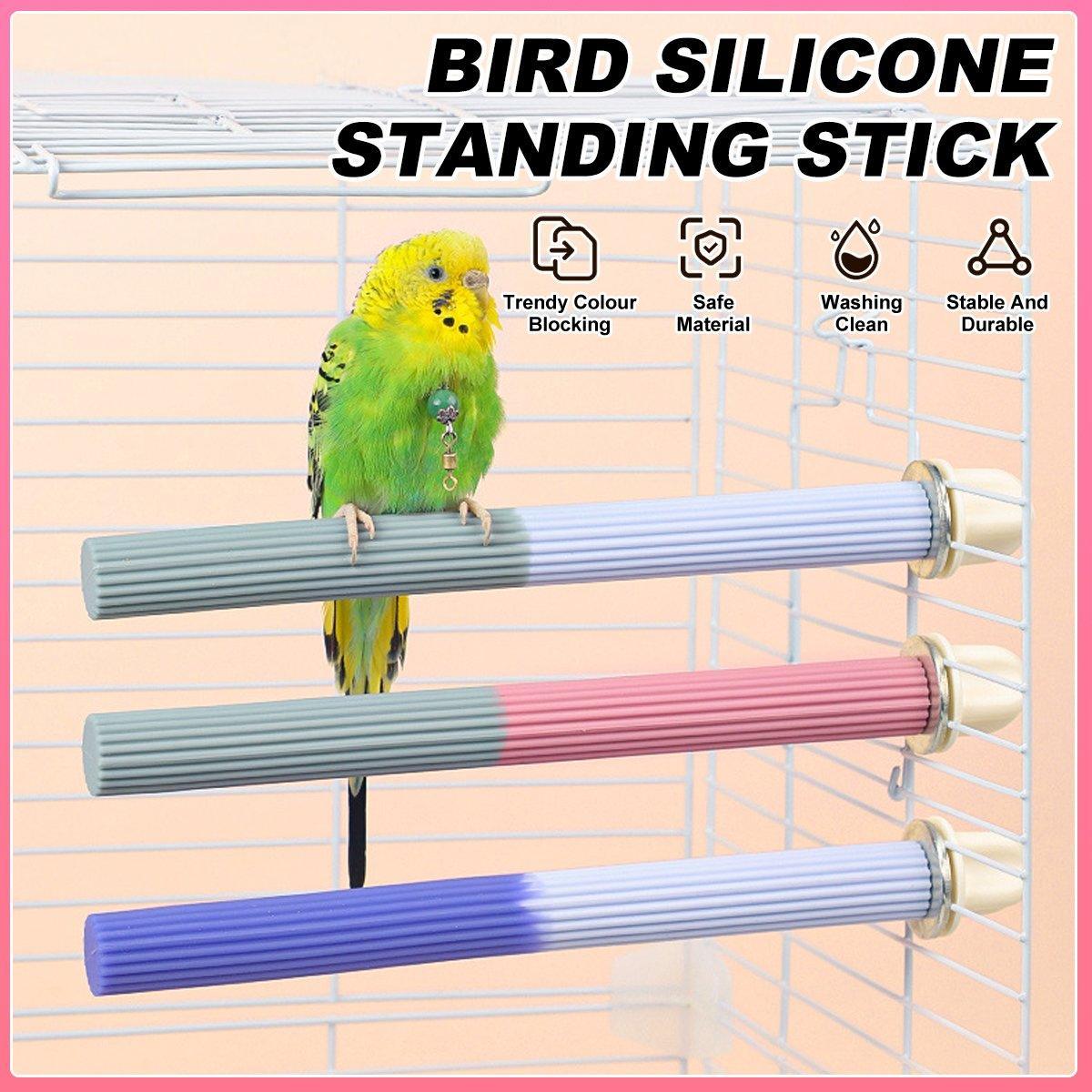 Non-Slip Silicone Parrot Perch Stand Stick Grinding Claw Bird Cage Accessories - Pink Grey
