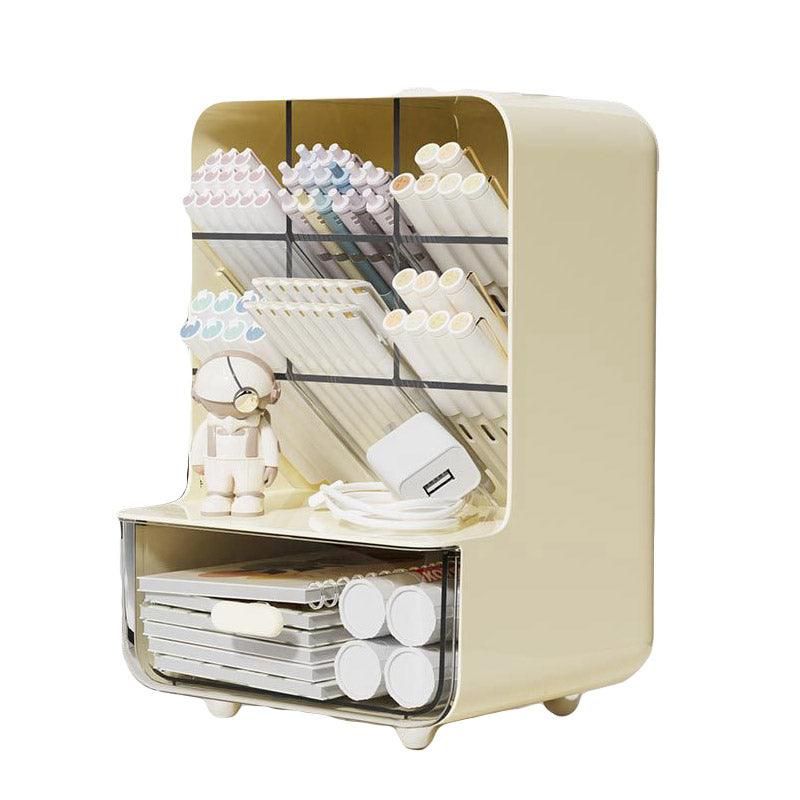 Slant Plug Pen Holder Stationery Organizer Desktop Clutter Storage Office Desk - Beige
