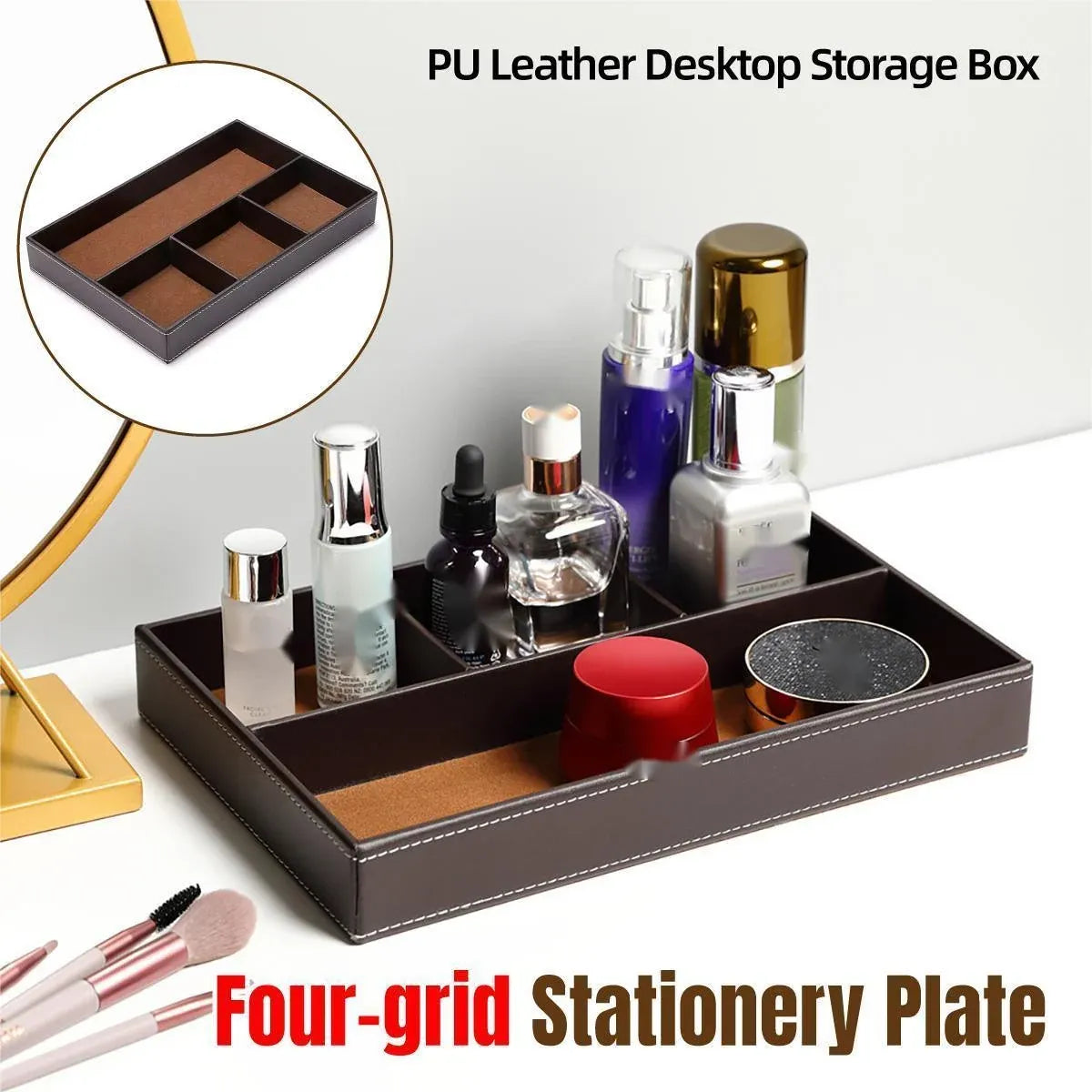 Leather Desktop Organizer Multi-functional Storage Tray Key Jewellery Box