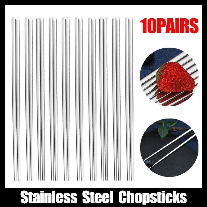 10 Pairs Korean Style Stainless Steel Chopsticks Mirror Polished Reusable
