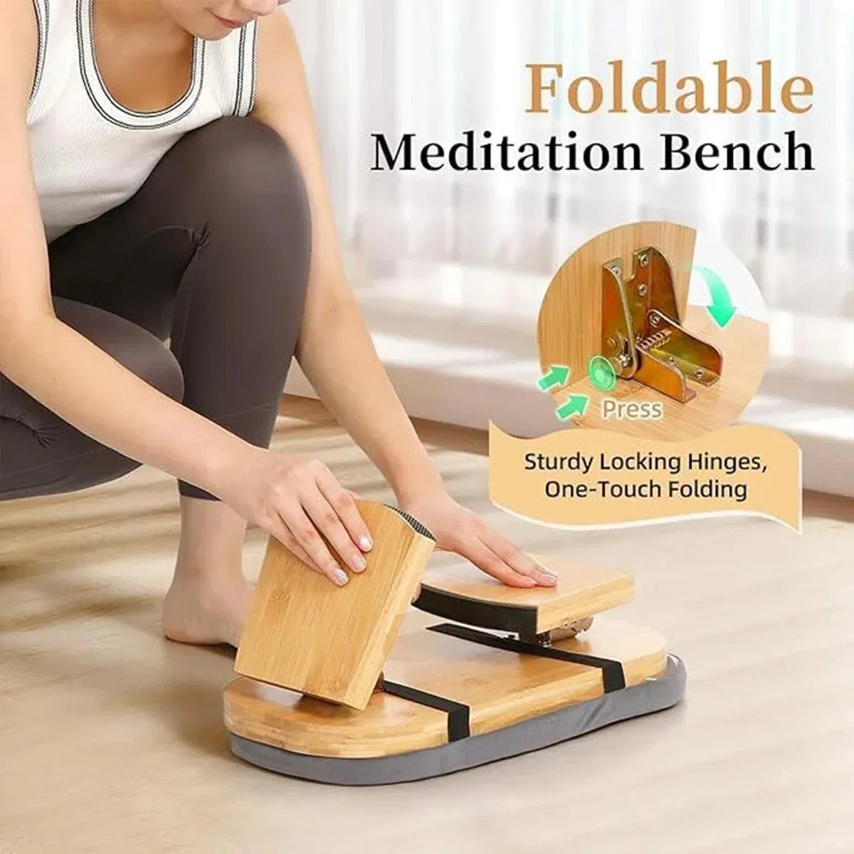 Folding Meditation Bench With Velvet Cushion Portable Yoga Bench Kneeling Stool