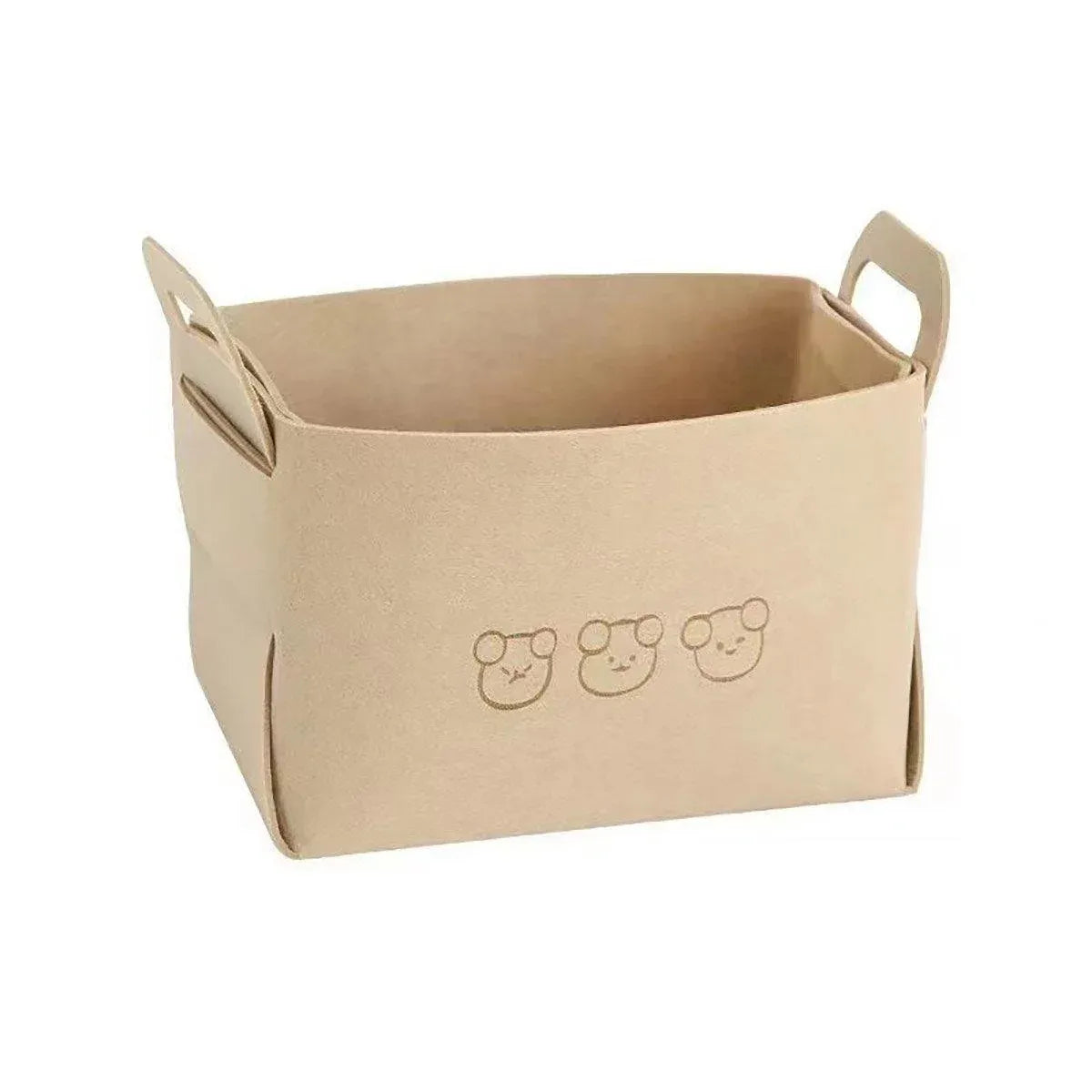 2pcs Felt Storage Basket Foldable Large Bear Basket Car Boot Basket for Dirty - Beige