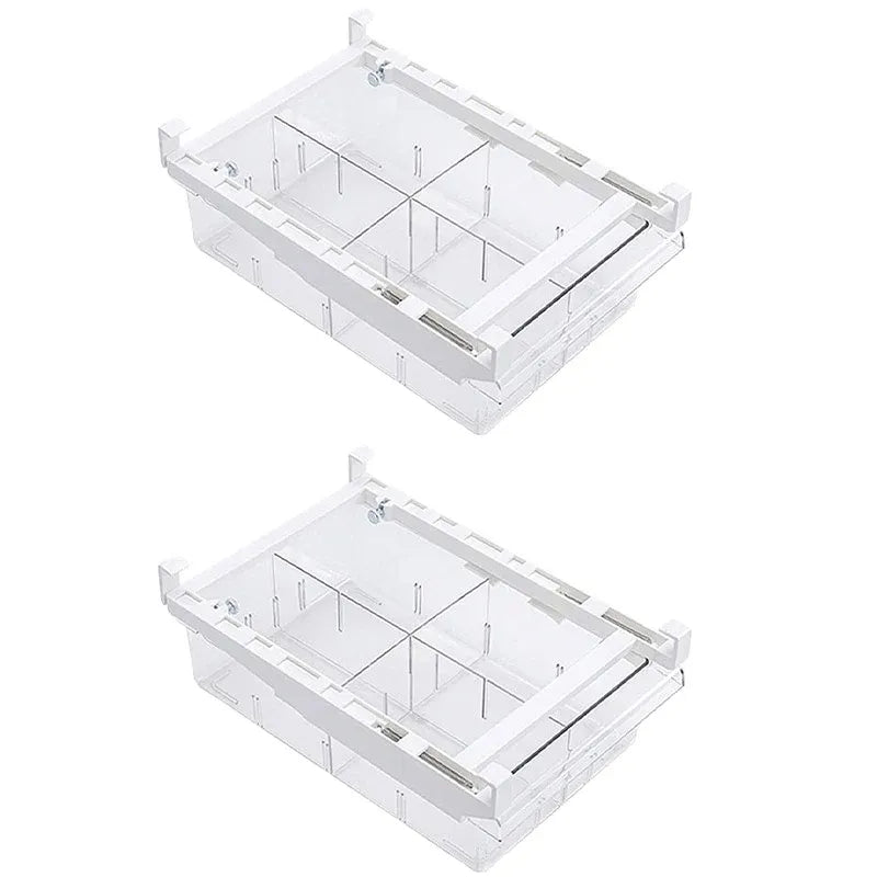 2Pcs Refrigerator Storage Drawer Fridge Organizer Rack Kitchen Egg Holder Space - 4 Grids