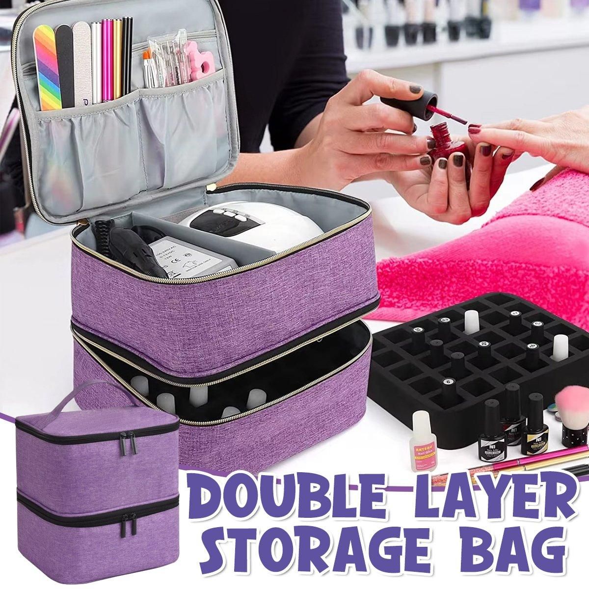 Portable Double Layer Nail Polish Essential Oil Storage Bag Travel Organizer