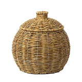 Hand Woven Storage Container with Lid Tabletop Basket Sundries Holder Organizer - WithoutÂ Legs