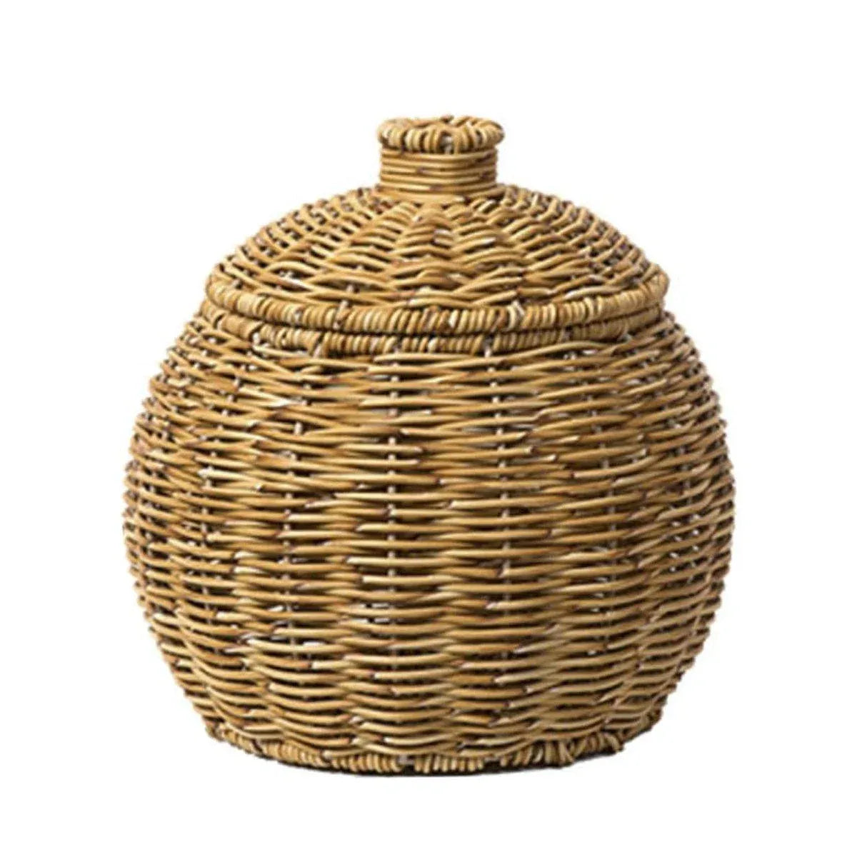 Hand Woven Storage Container with Lid Tabletop Basket Sundries Holder Organizer - WithoutÂ Legs