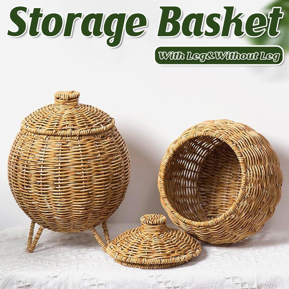 Hand Woven Storage Container with Lid Tabletop Basket Sundries Holder Organizer - Without?Legs