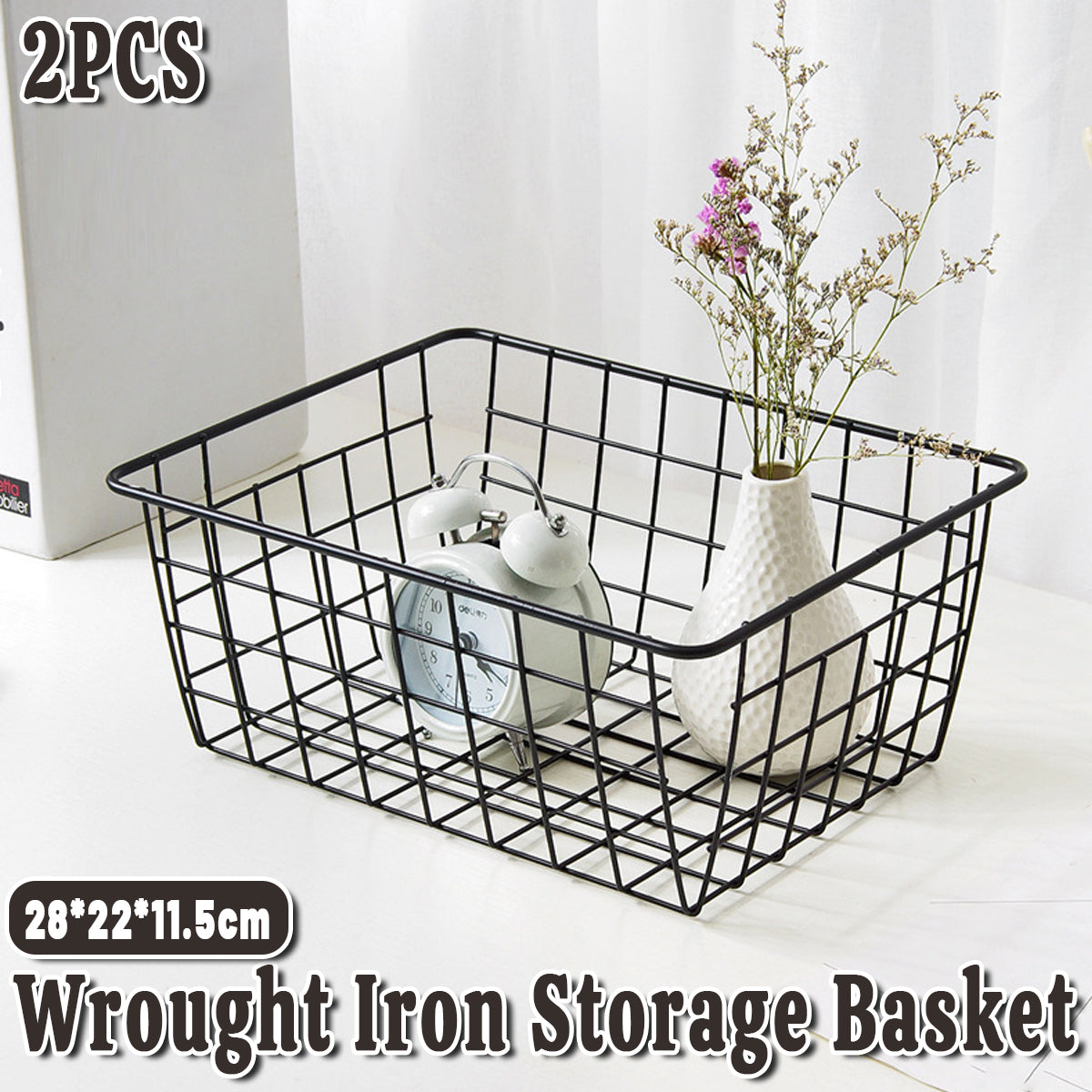 2pcs Wire Storage Basket Durable Metal Kitchen Cabinet Pantry Office Organiser