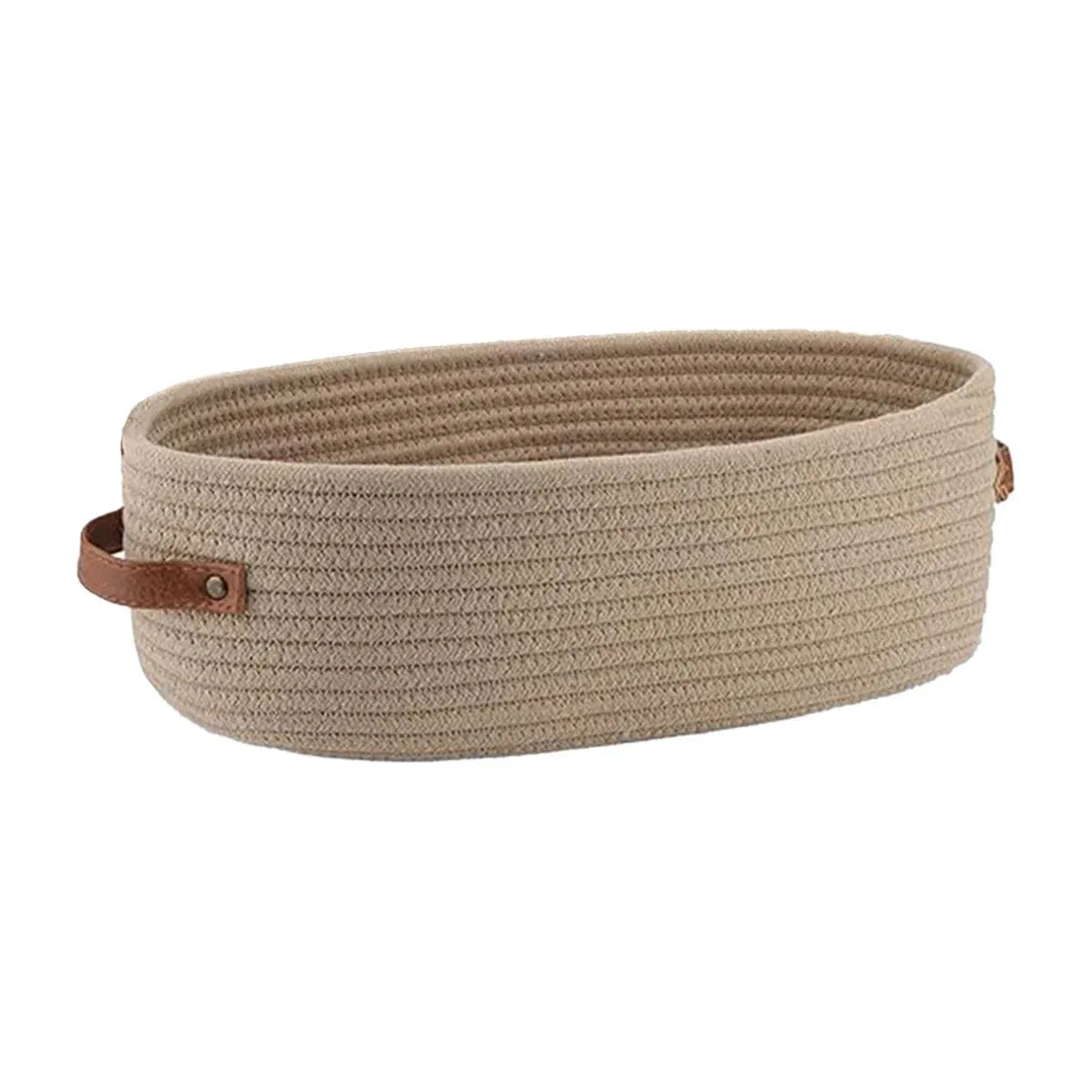 Oval Storage Basket with Handles Shelf Organiser Bin Laundry Toy Container - Khaki