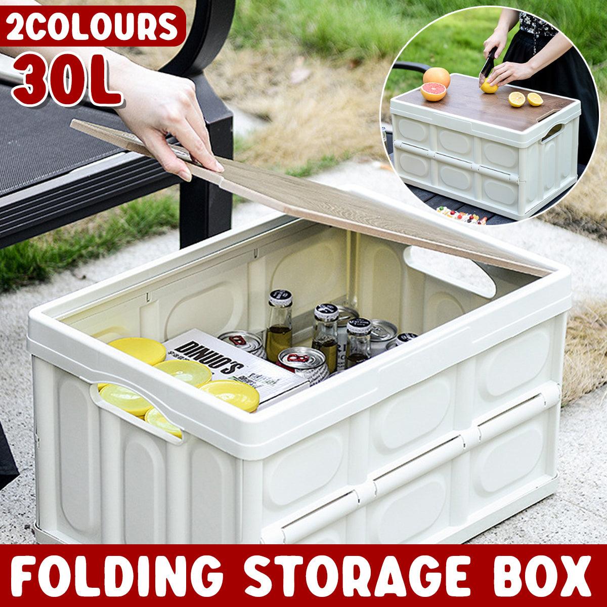 Folding Camping Storage Box Outdoor Stackable Container with Lid Home Organizer - White