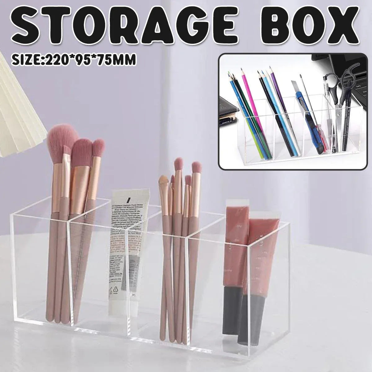 Transparent Acrylic Storage Box with Four Compartments Organiser for Home Office