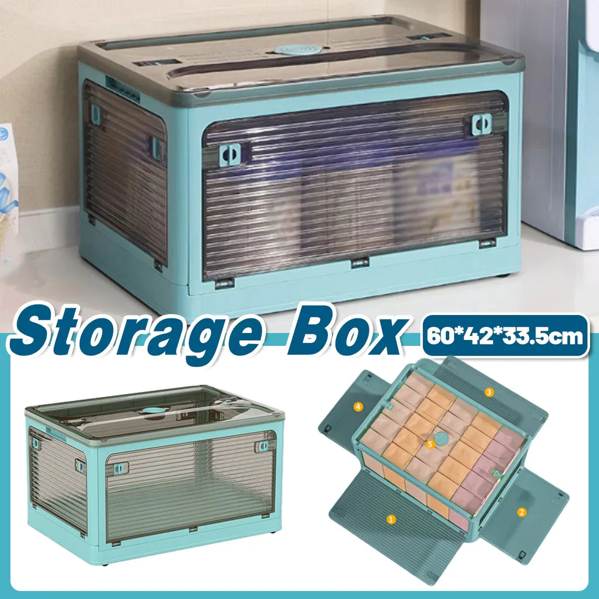 Large Foldable Plastic Storage Box Transparent Organizer for Home and Office