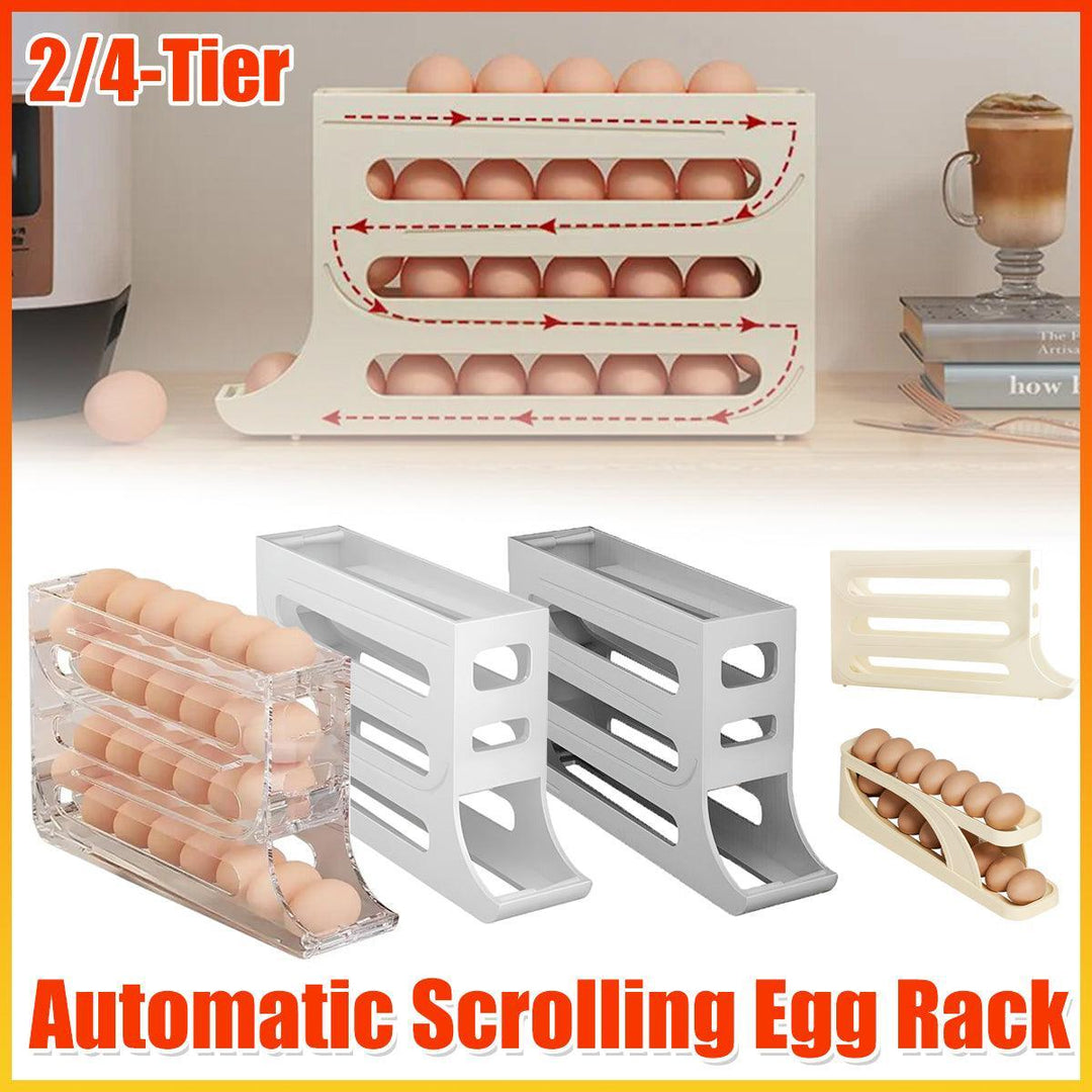 Automatic Scrolling Egg Holder 2/4-Tier Storage Box Container for Refrigerator - Cream (4-Tier)