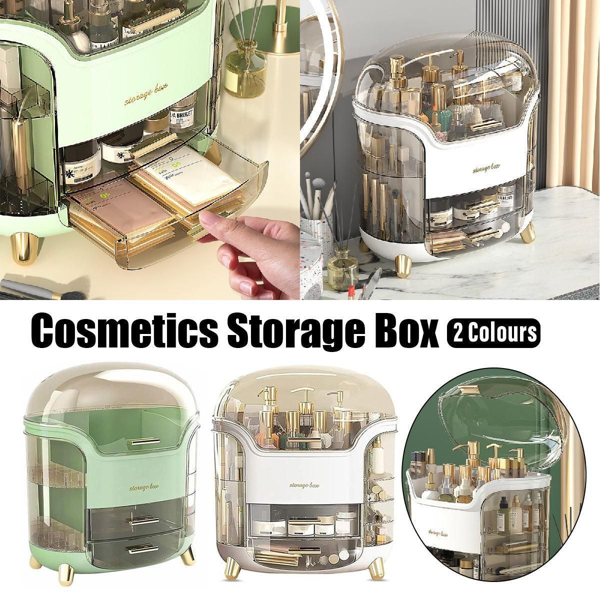 Large Capacity Cosmetic Storage Box Dustproof Organizer for Desktop Vanity Shelf - White