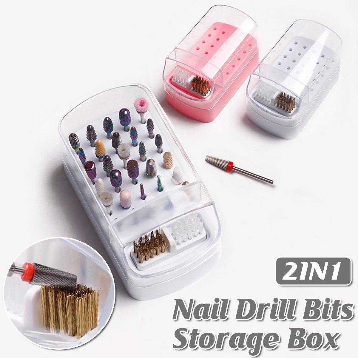Nail Drill Bit Holder 30 Hole Dustproof Organizer Display Storage Box Nail Tool - White