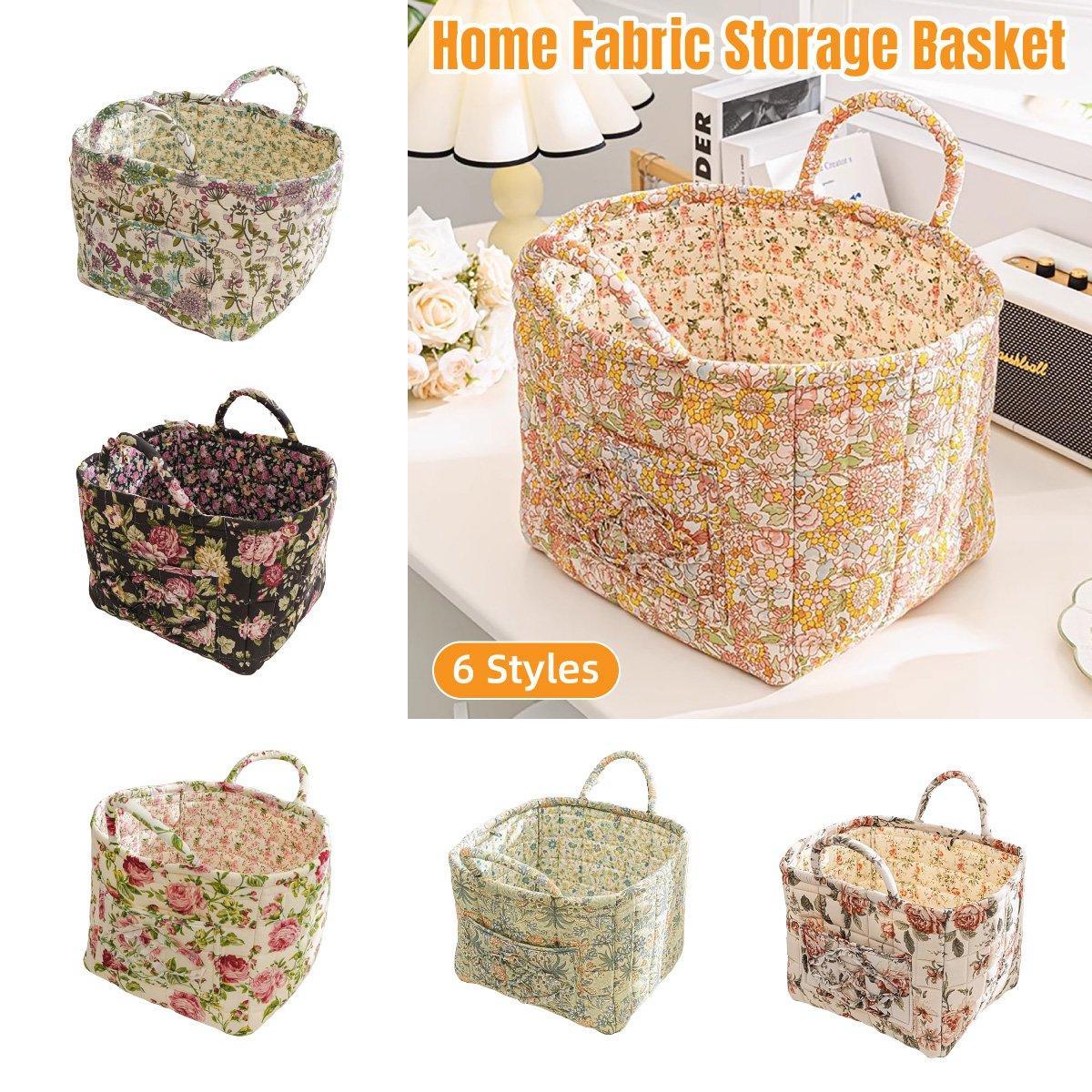 Portable Fabric Storage Basket Korean Pastoral Style Organizer for Home Sundries - Floral2
