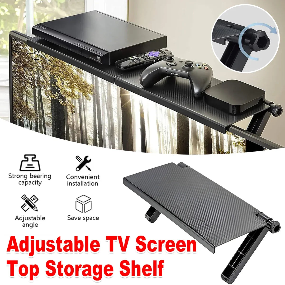 TV Screen Shelf Adjustable Bracket Storage Rack Mount Platform Organiser Holder