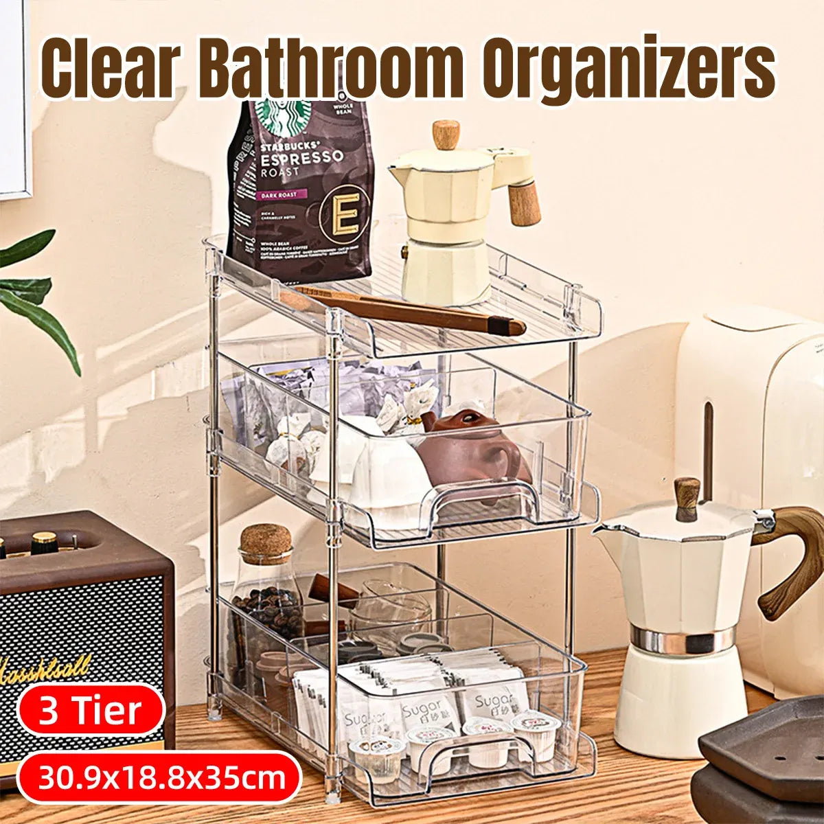 3 Layer Transparent Storage Rack Multi Functional Organizer Shelf Clear for Home