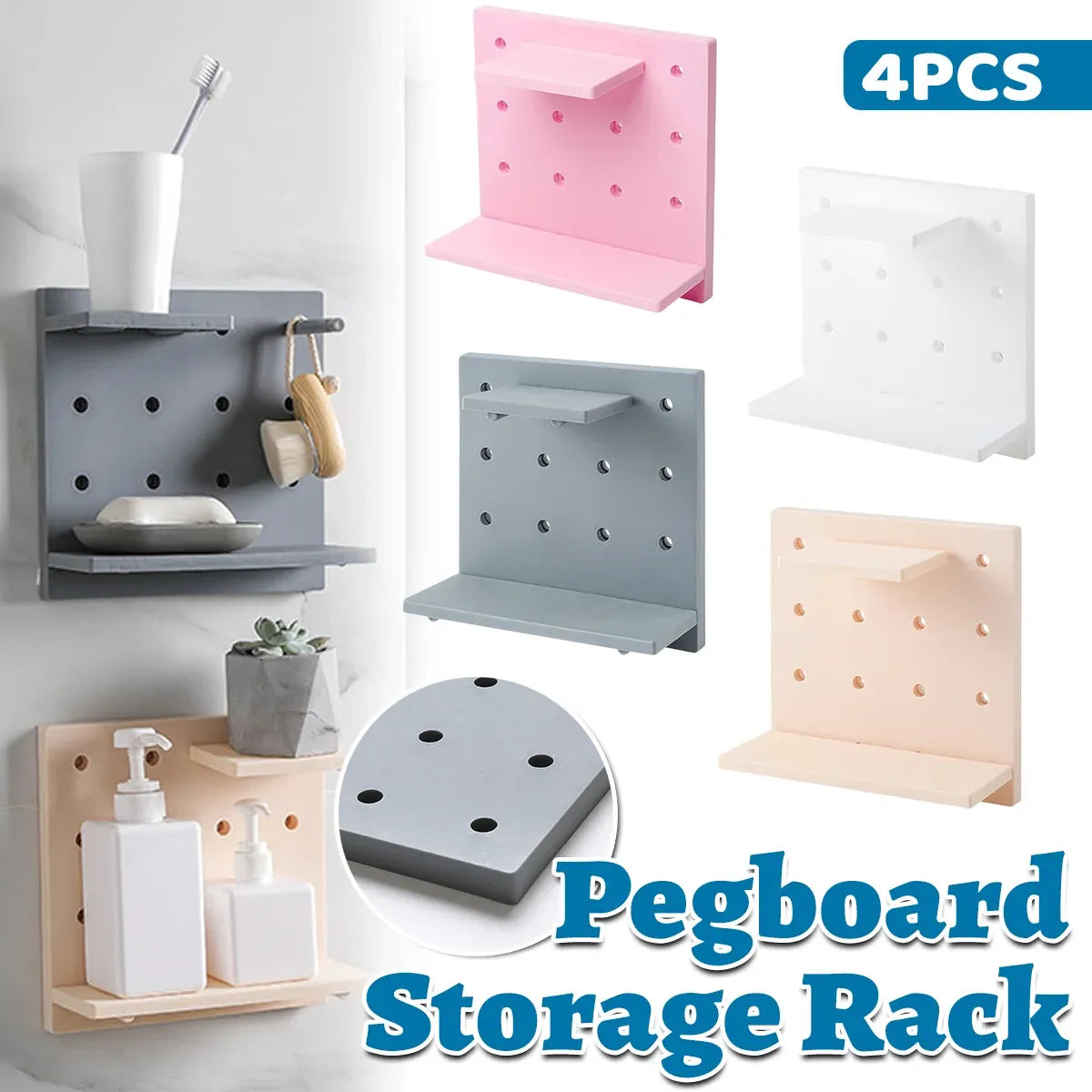 4PCS Pegboard Storage Rack Hanging Shelf Durable Space Saving