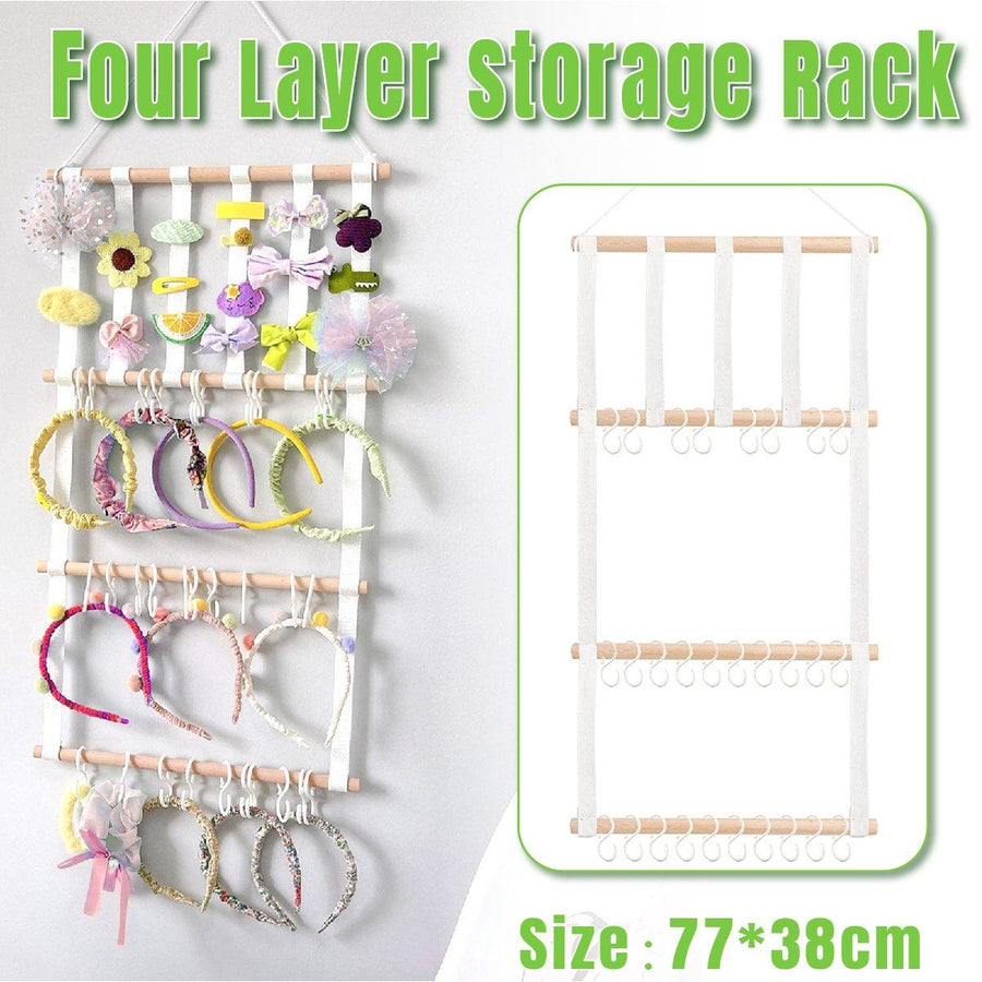 4 Tier Wooden Hair Clip Organizer Hanging Rack for Hair Clips and Ties Storage