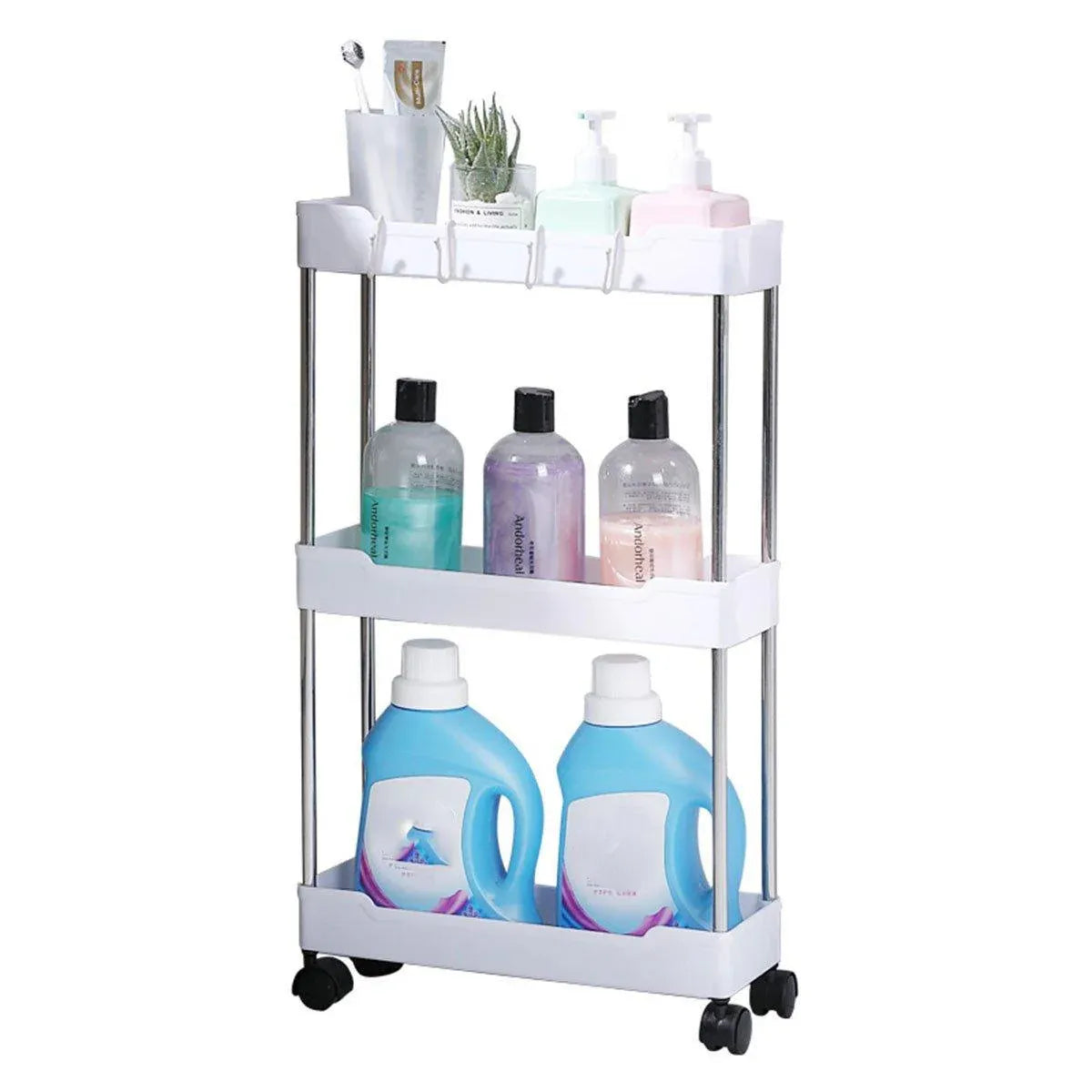 Multi Layer Rolling Storage Cart Kitchen Bathroom Organizer Shelf with Wheels - 3-White
