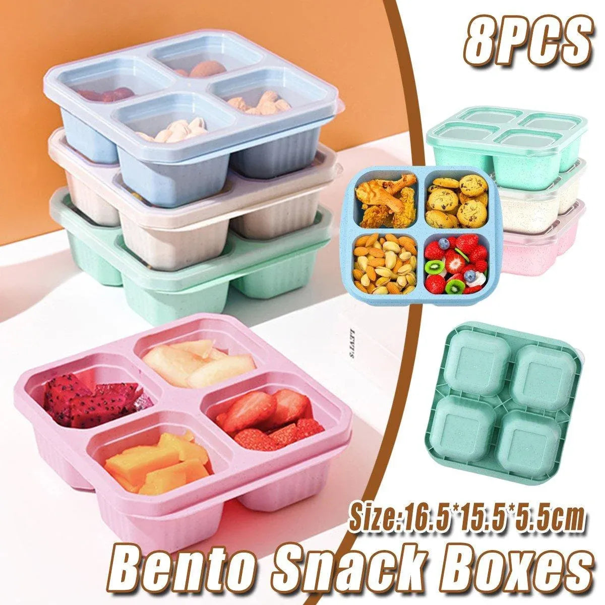 8PCS Wheat Straw Food Storage Containers Snack Candy Fruit Lunch Fresh Box Set