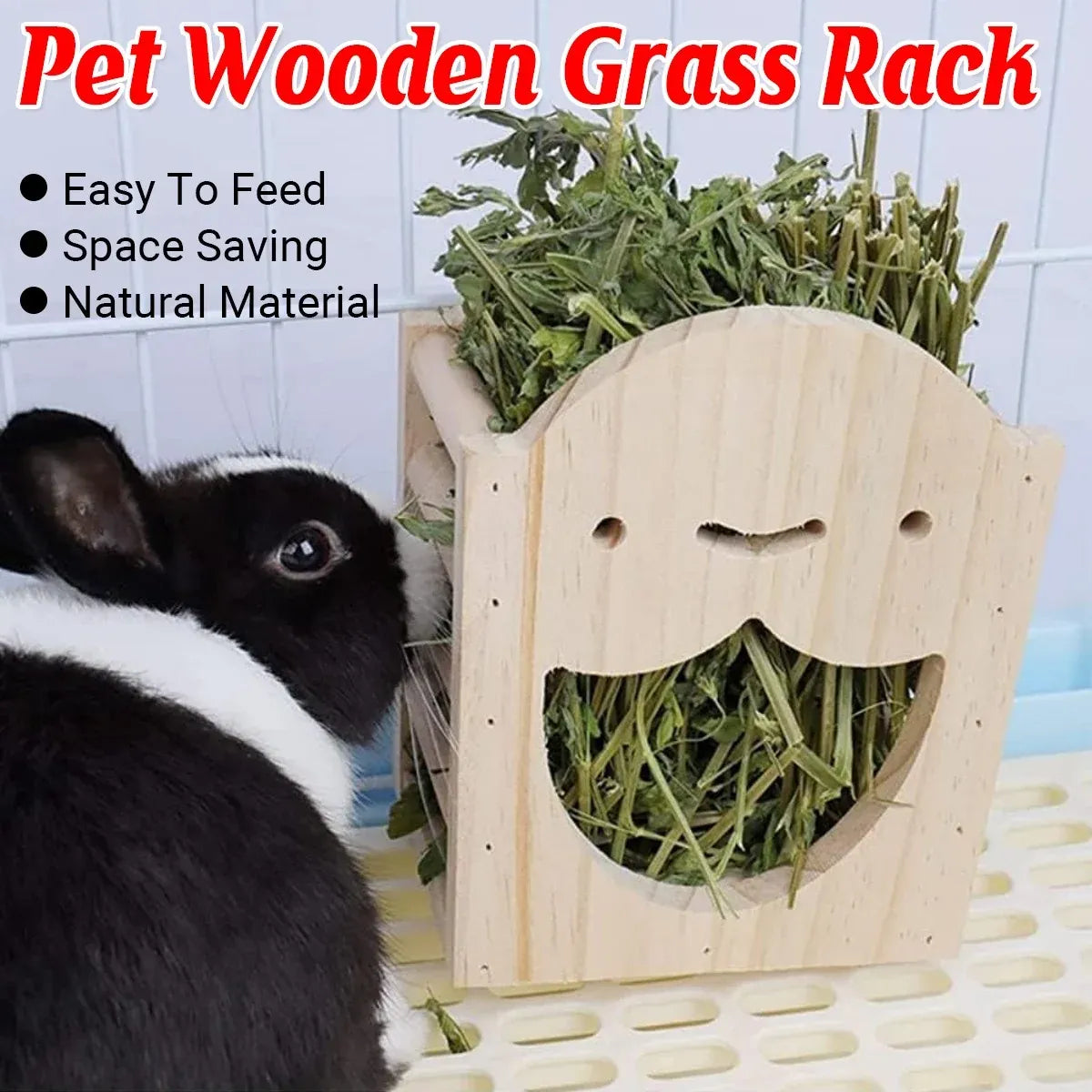 Wooden Hay Feeder Grass Rack Food Bowl Holder for Rabbit Guinea Pig Small Pets