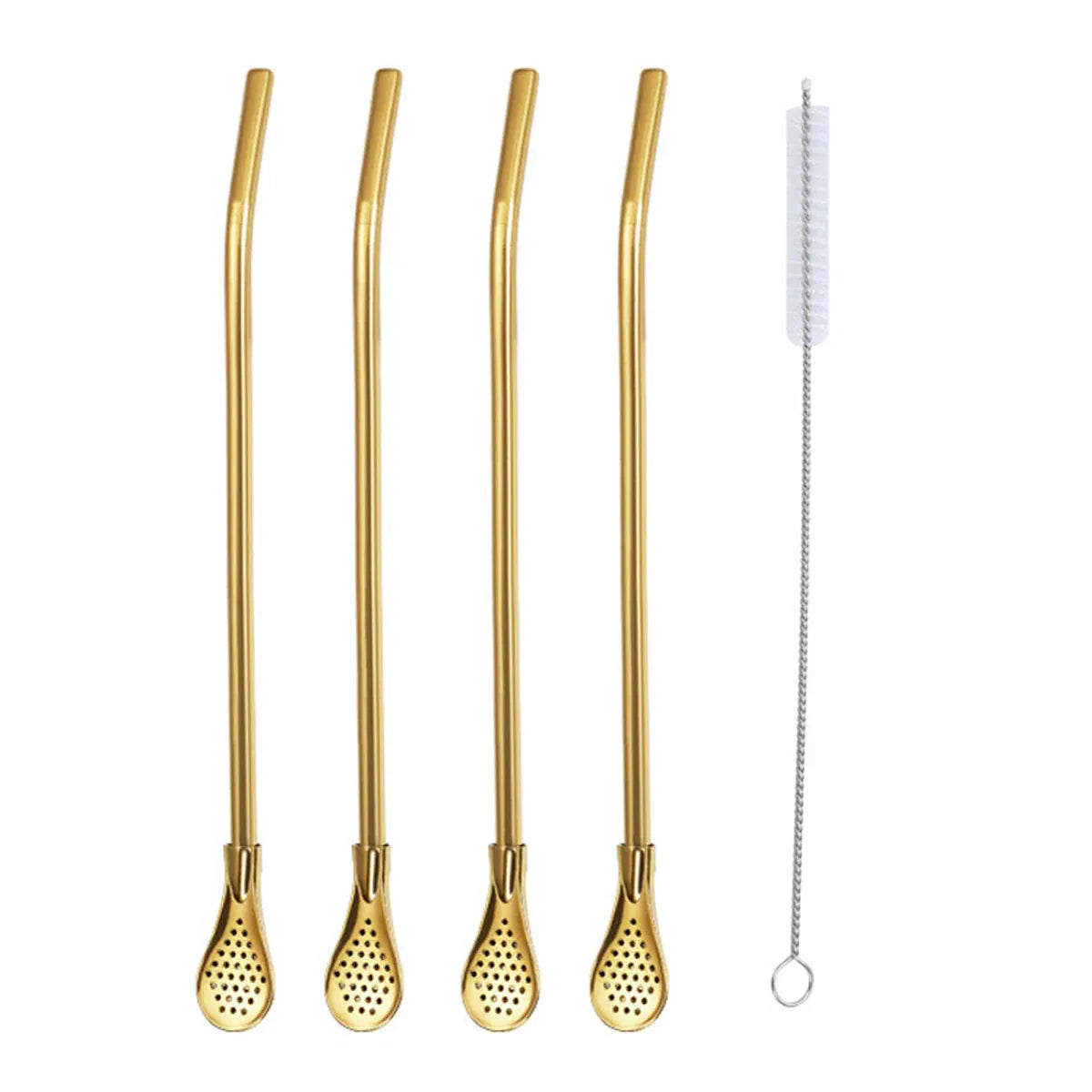 5pcs Stainless Steel Straw Spoon Removable Filter Reusable Tea Juice Stirrer - Gold