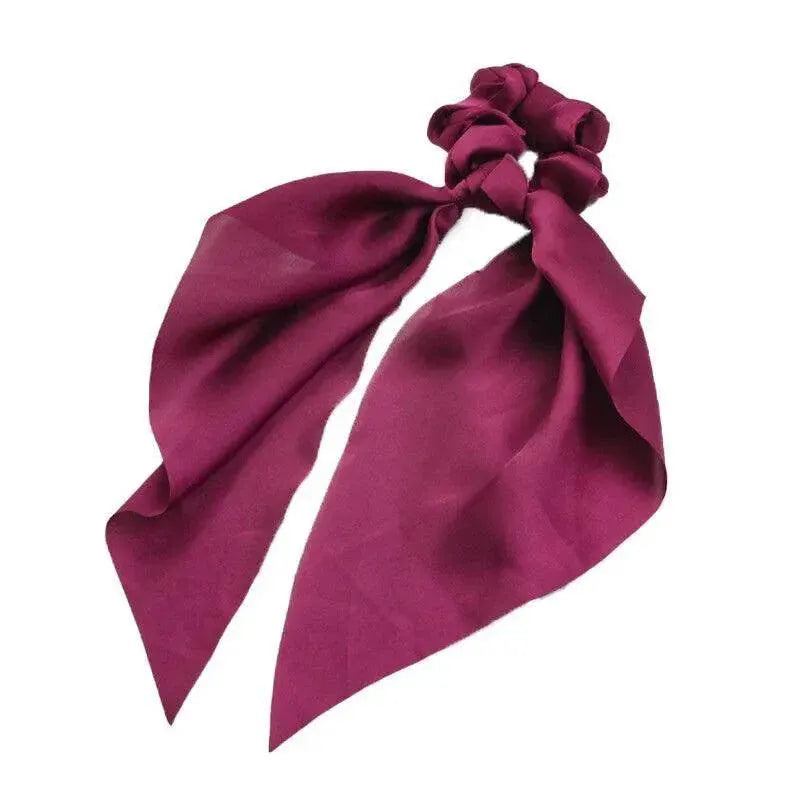 Chiffon Ponytail Scarf Bow Elastic Hair Rope Tie Scrunchies Ribbon Hair Bands - Wine Red