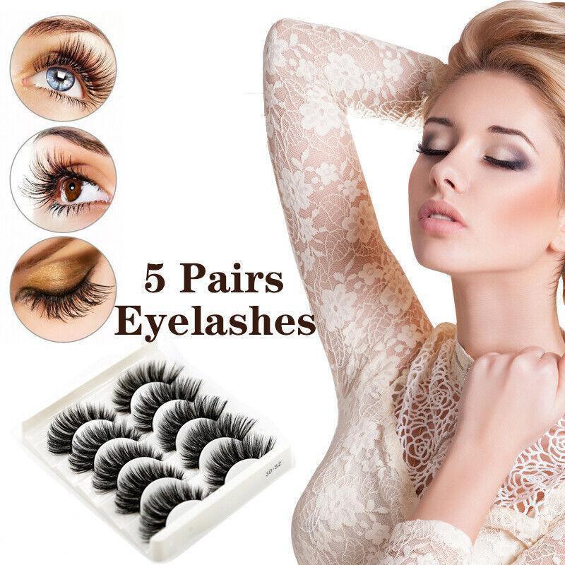 5 Pairs 3D Thick Mink Fake False Eyelashes Natural Long Wispy Makeup Lashes Au - 3D-48