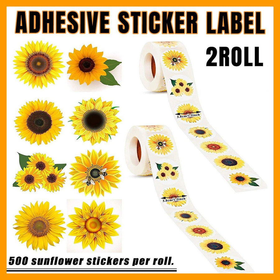 2 Rolls Sunflower Stickers Handmade Flower Decoration Labels for Craft Projects