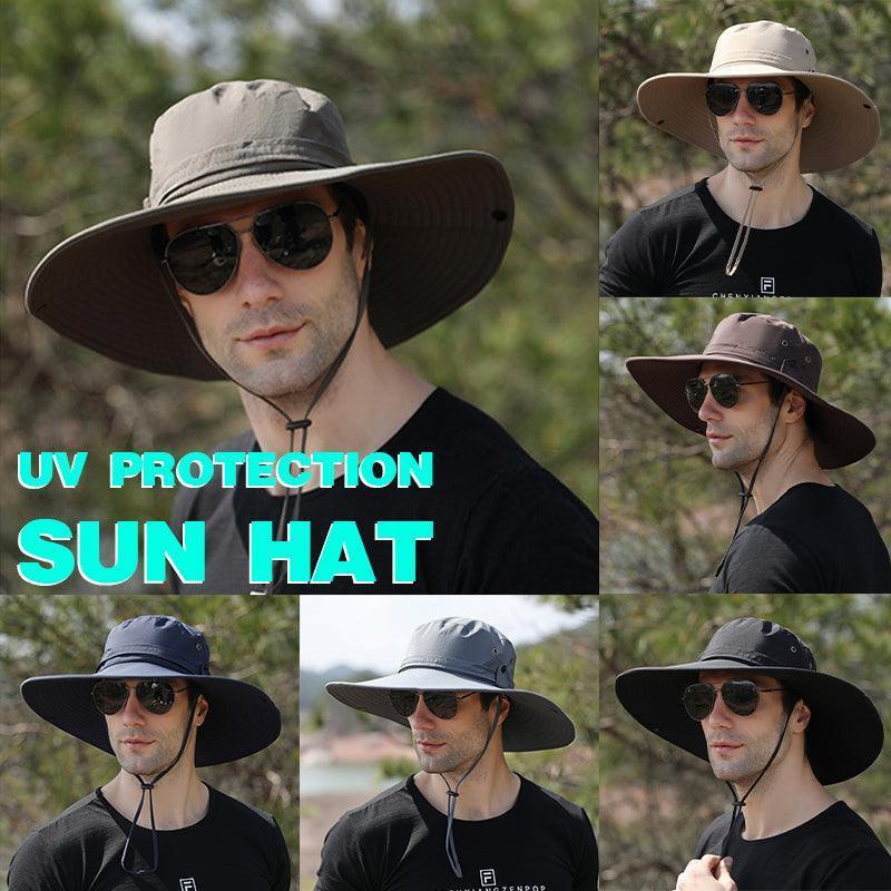 Outdoor Uv Protection Sun Hat Wide Brim Cap Quick-Drying Hat For Fishing Hiking - Coffee