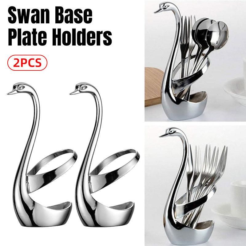 2pcs Stainless Steel Fruit Fork Coffee Spoon Set with Swan Base for Desserts