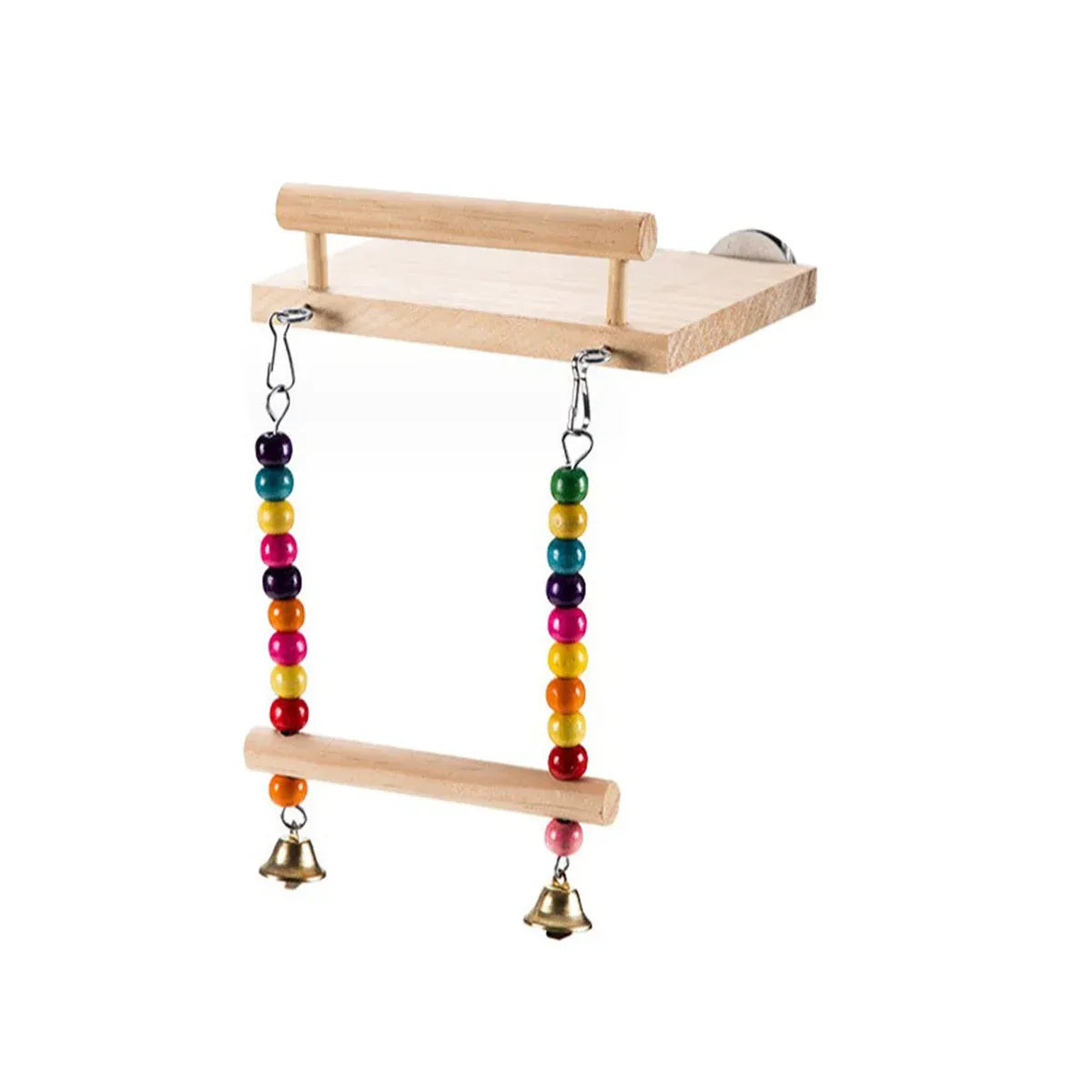 Bird Swing Parrot Cage Toy Wooden Swing with Beads and Bells Hanging Play - Bead Swing with Bells