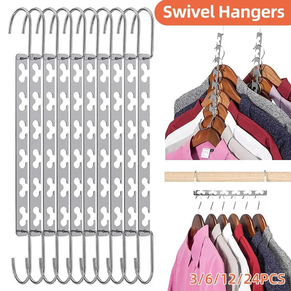Clothes Hanger Space Saving Hook Folding Wardrobe Multipurpose Rack Coat Pants - 24PCS