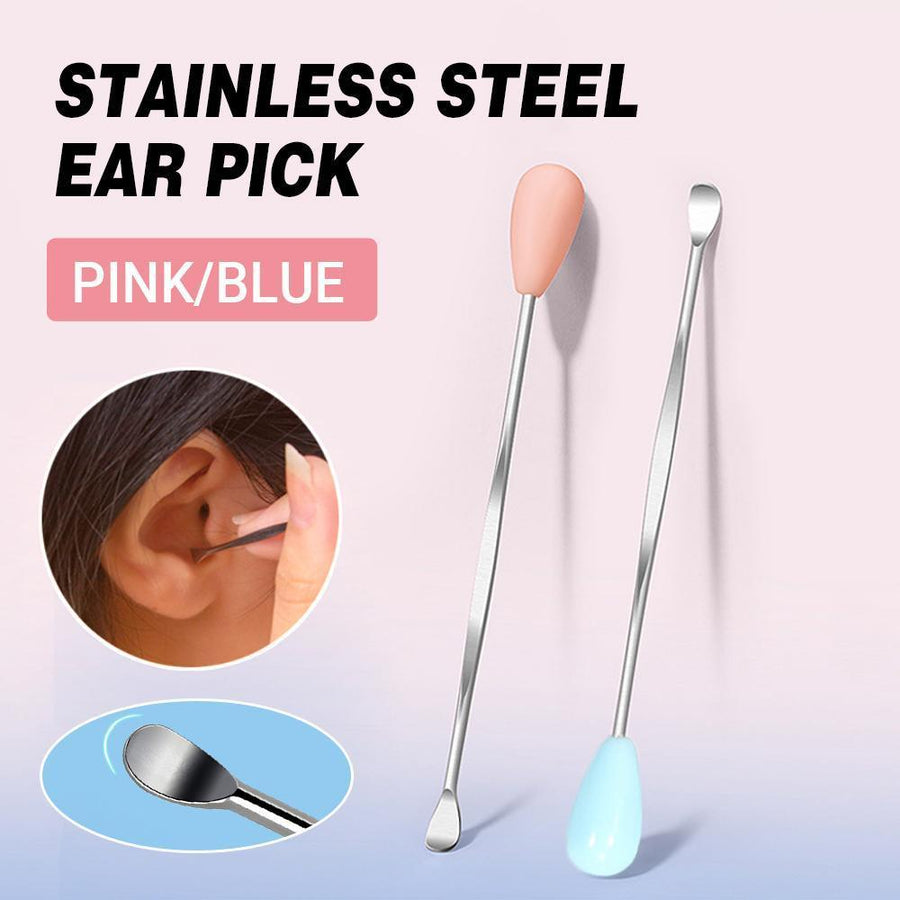 Stainless Steel Earpick Scoop Reusable Earwax Removal Tool Cleaner Kit Unisex - Pink