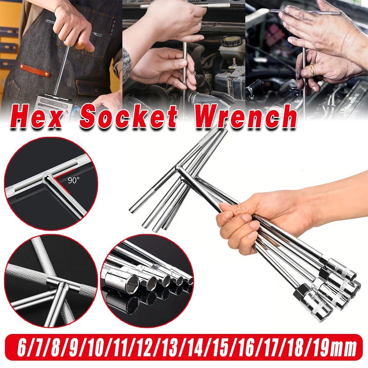 6-19mm Steel T Shaped Hex Wrench Hand Tool Spanner Socket Adapter Repair - 12mm