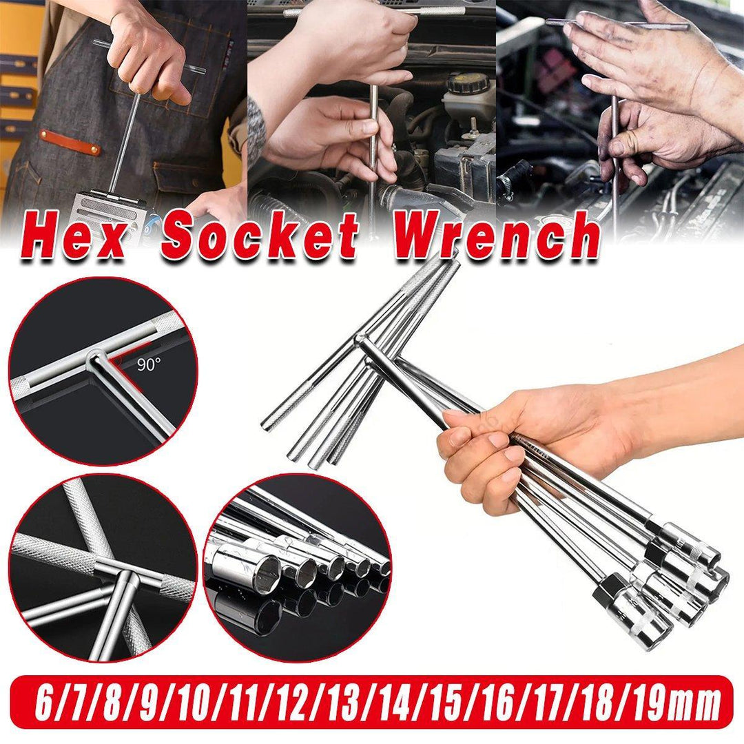 6-19mm Steel T Shaped Hex Wrench Hand Tool Spanner Socket Adapter Repair - 15mm