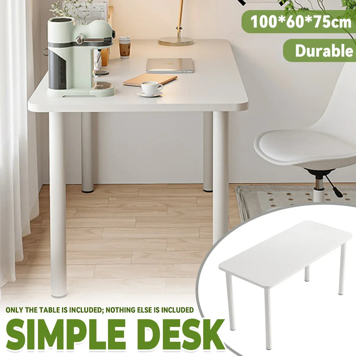 Compact Computer Desk White Study Table Home Office Workstation 100x60cm