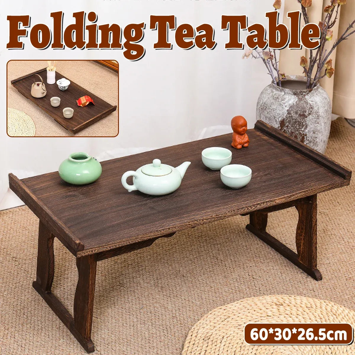 Wooden Foldable Chinese Style Tea Table Home Living Room Space Saving Durable