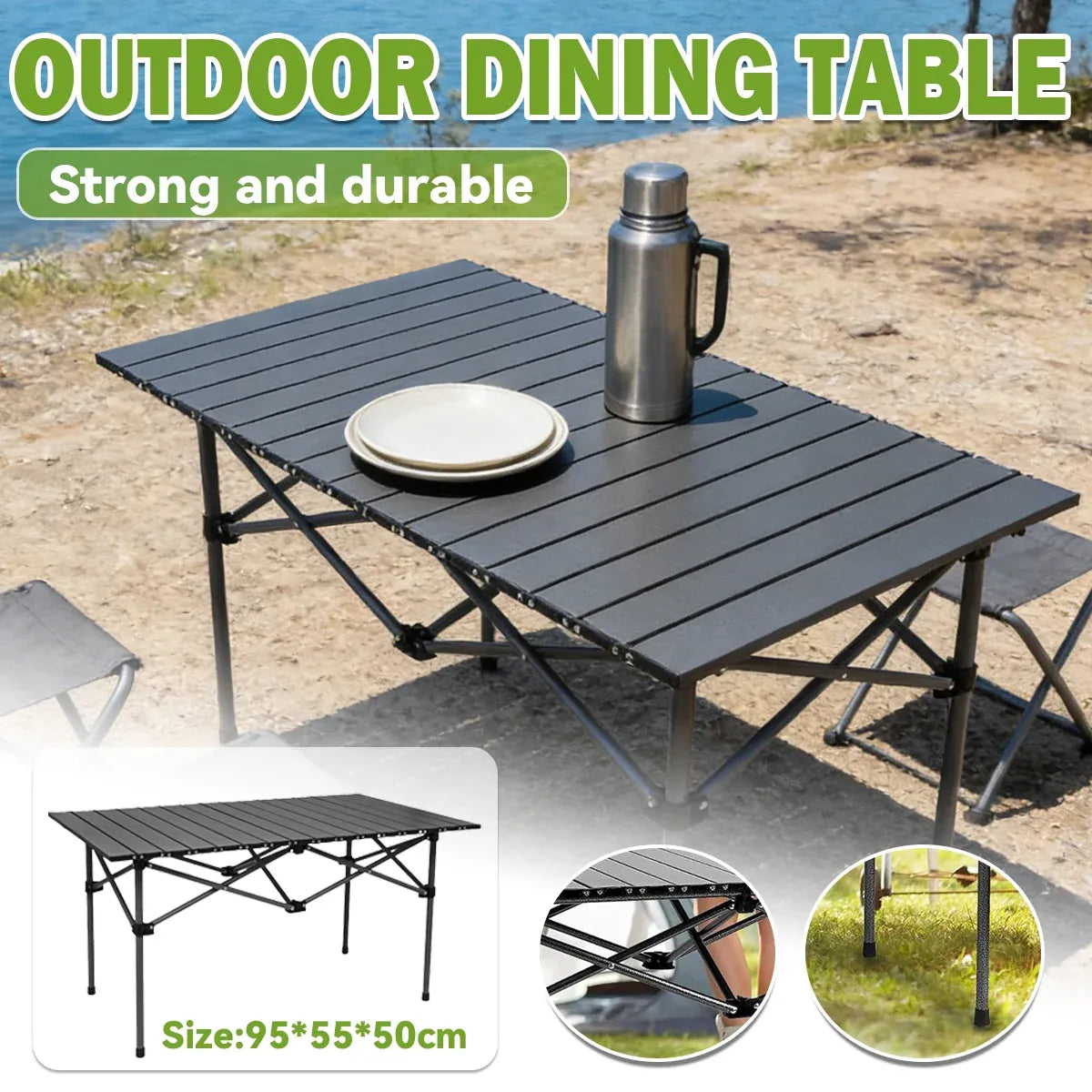 Folding Outdoor Camping Table Portable Aluminium Top Picnic Beach Garden