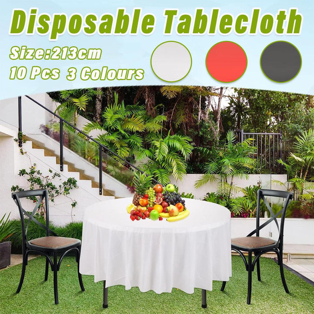 10pcs Round Tablecloth Solid Color Waterproof PEVA Table Cover 213cm Diameter - Black