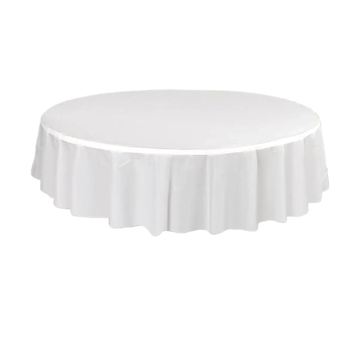 10pcs Round Tablecloth Solid Color Waterproof PEVA Table Cover 213cm Diameter - White